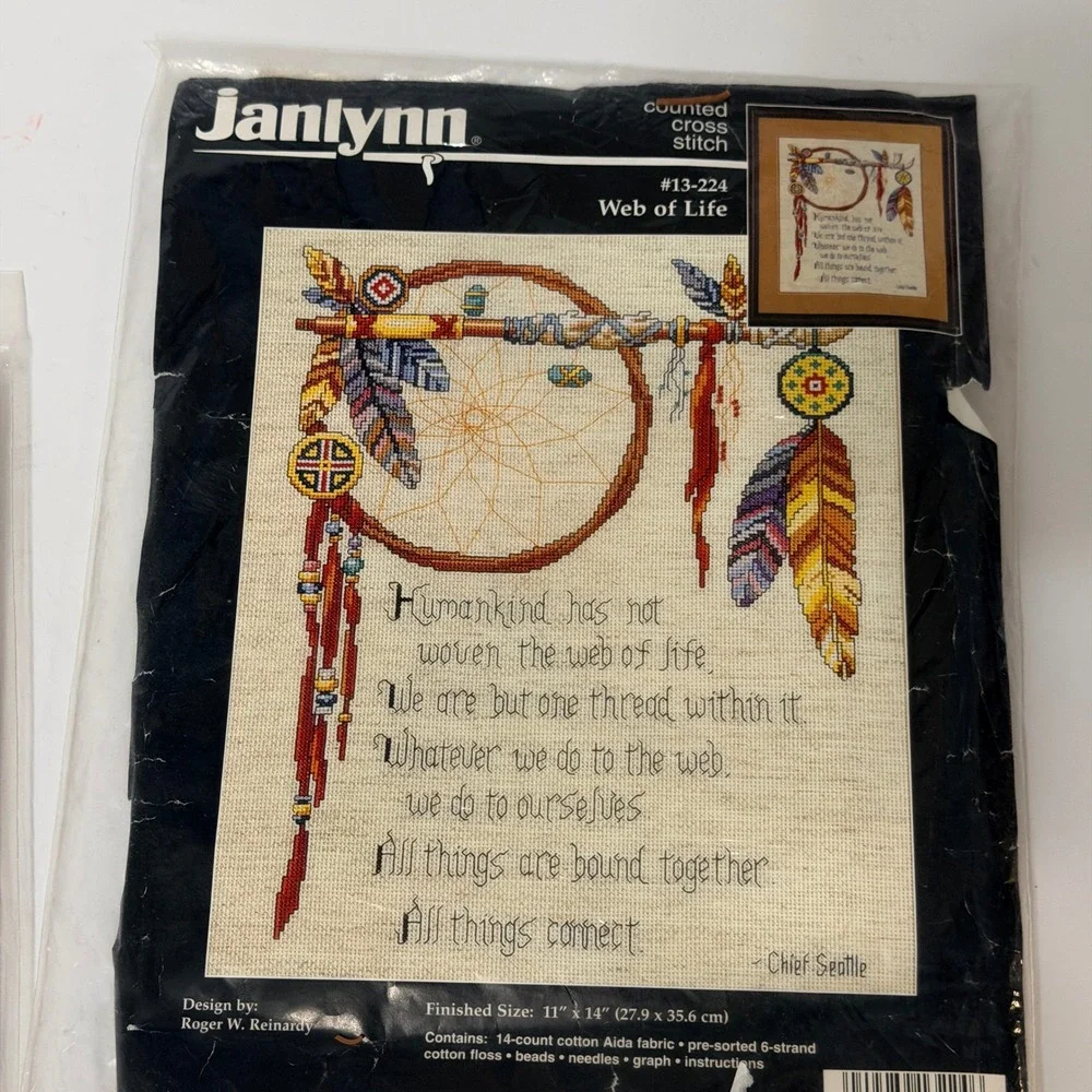 Janlynn Counted Cross Stitch Kits Sleepy Bunnies Birth Sampler & Web of Life 2pk
